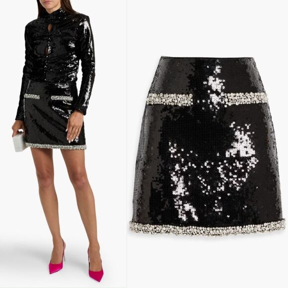 VERONICA BEARD Perry Sequin Skirt with Pearl Trim